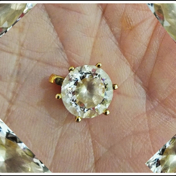 unbranded Jewelry - #14K #Gold Clear Multi Faceted Cubic Zirconia Rnd 3/8" Diam #Solitaire #Pendant